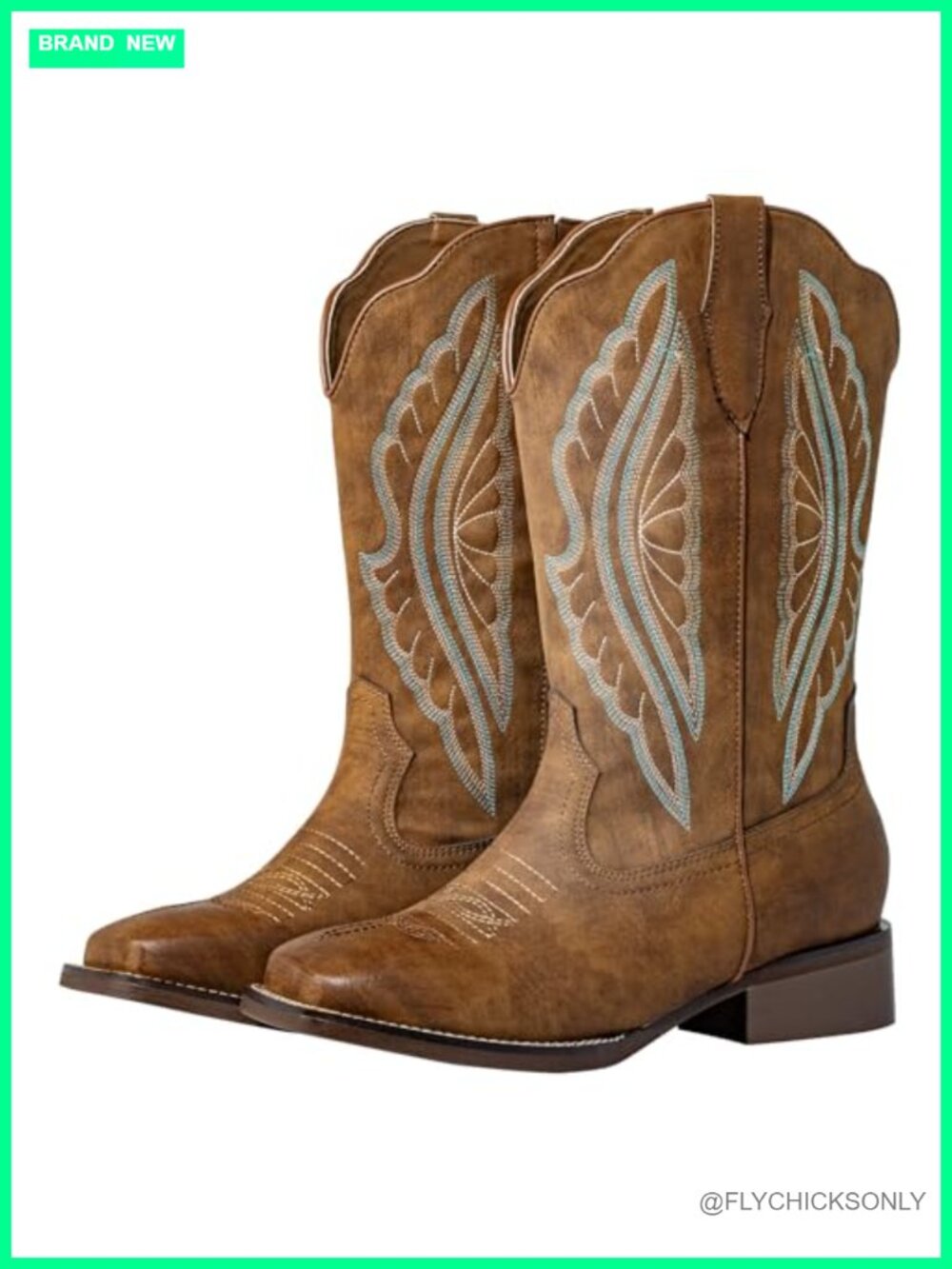 Extra Wide Calf Cowboy Boots Faux Leather Square Toe Pull On Western Boots